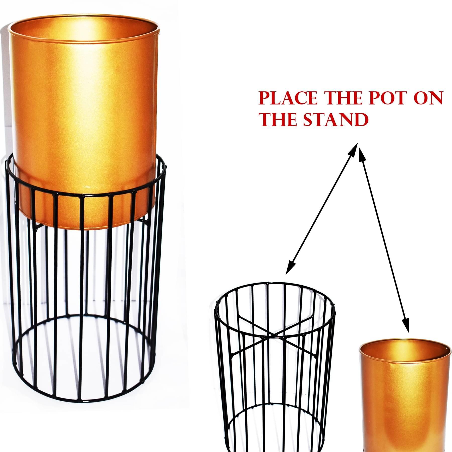 Long Neck Metal Wire Based Planter Stand With Pot- Set of 2