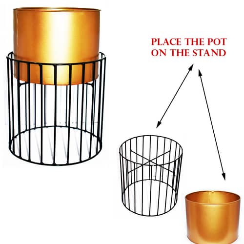 Medium Metal Wire Based Planter Stand With Pot- Set of 2