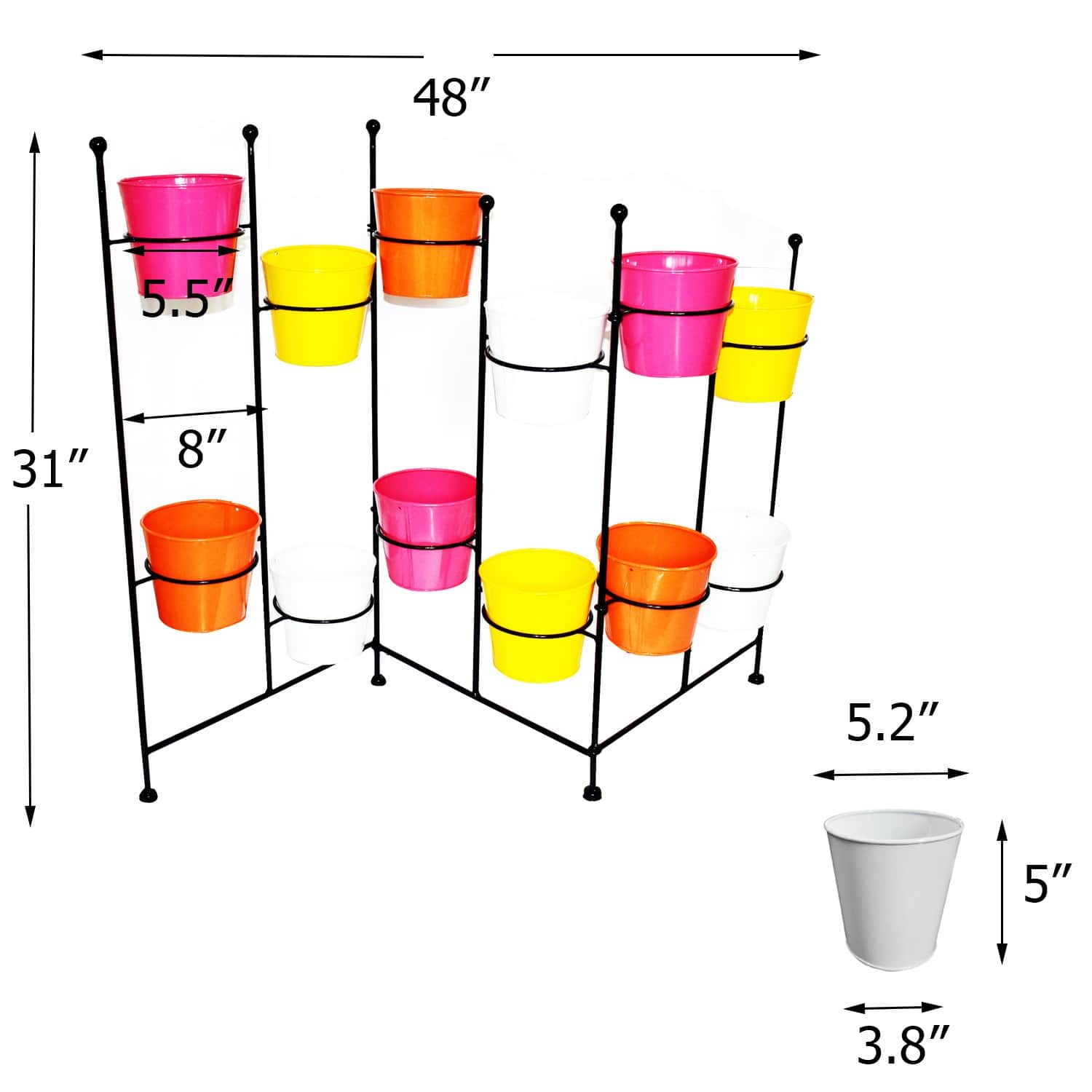 Metal Planter Foldable Stand With 12 Pot Holder (Black) - front_view