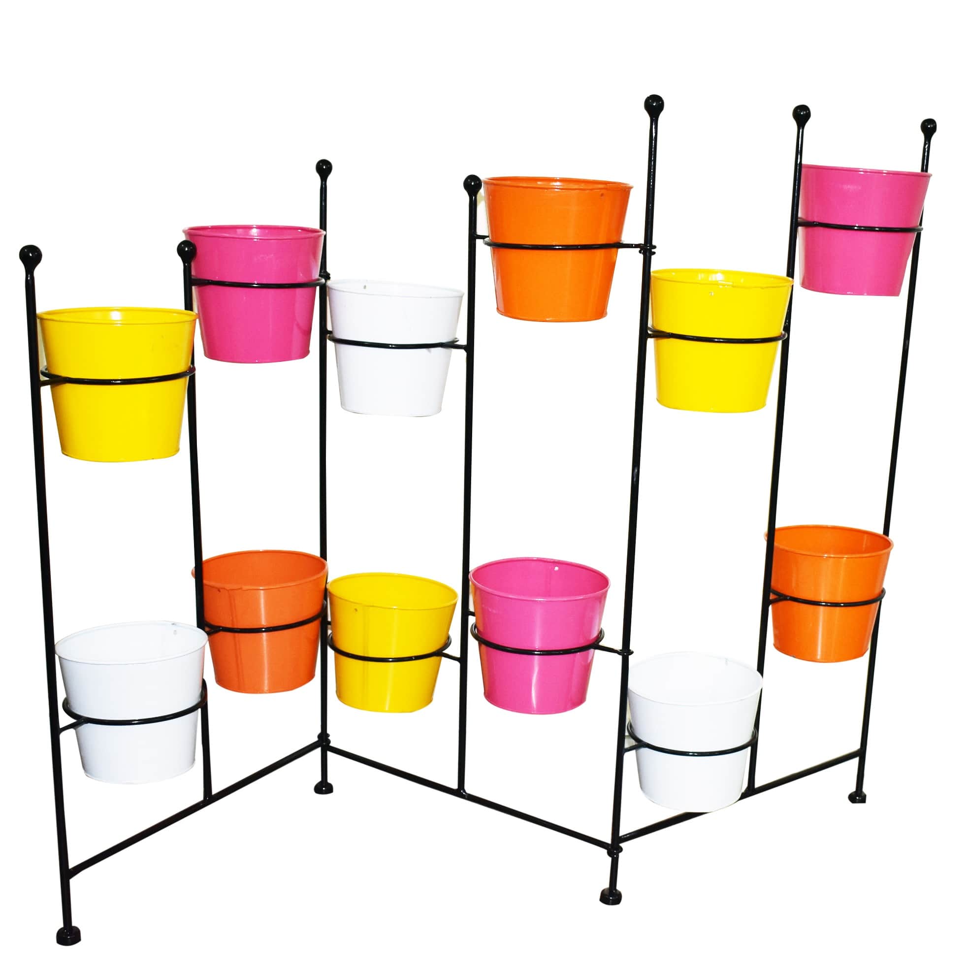 Metal Planter Foldable Stand With 12 Pot Holder (Black) - top_view