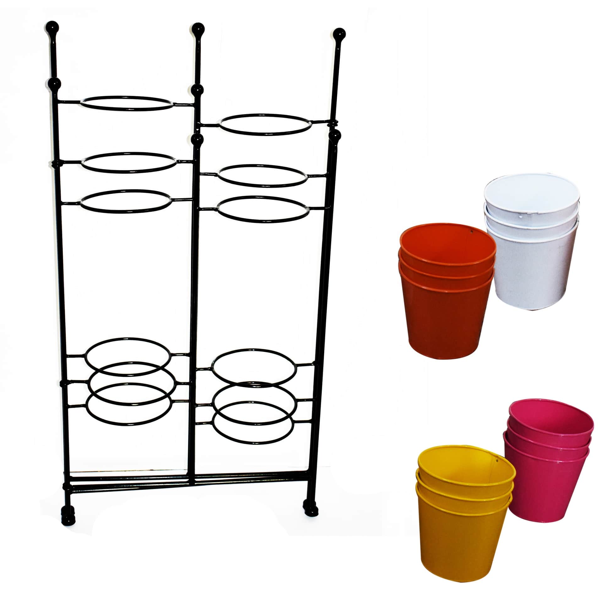 Metal Planter Foldable Stand With 12 Pot Holder (Black) - rear_view