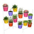 Metal Planter Fordable Stand with 12 Pot Holder (White) - photo