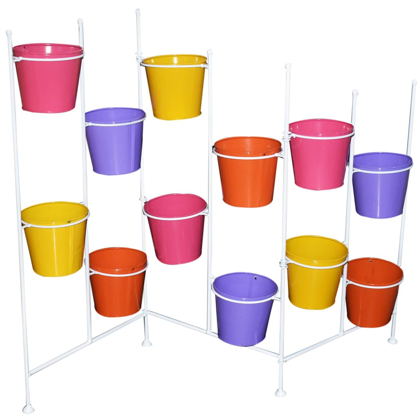 Metal Planter Fordable Stand with 12 Pot Holder (White) - front_view