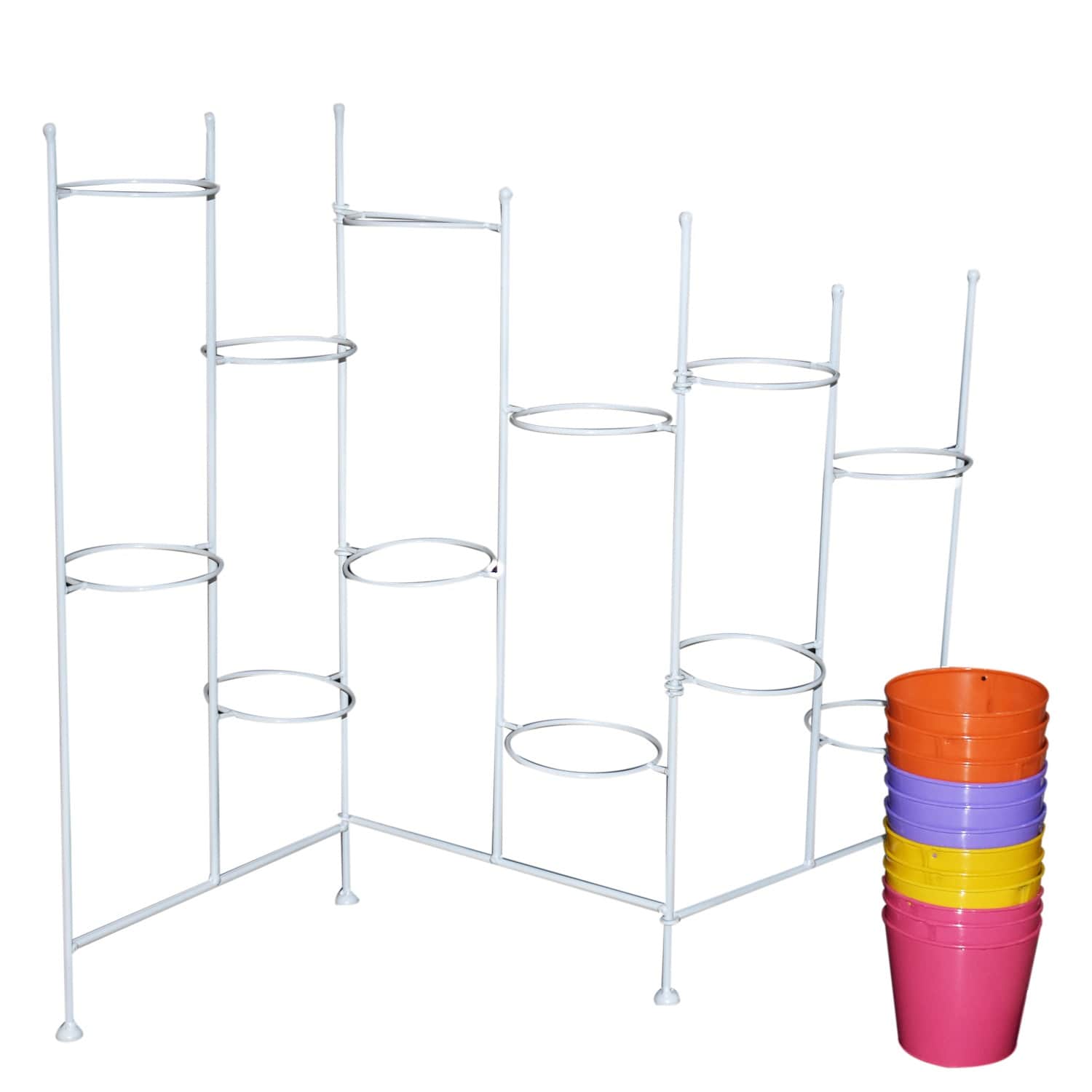 Metal Planter Fordable Stand with 12 Pot Holder (White) - top_view