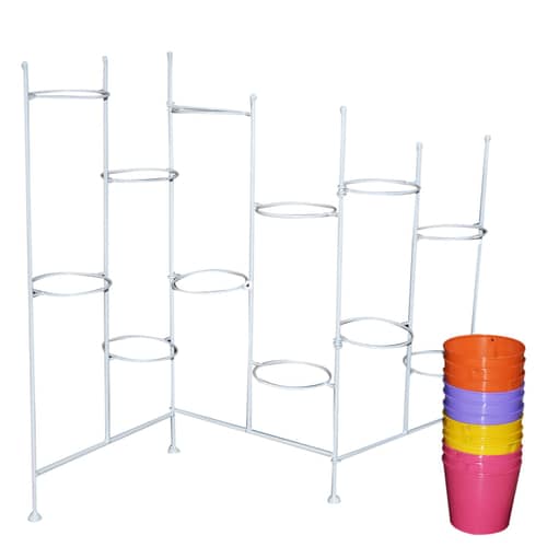 Metal Planter Fordable Stand with 12 Pot Holder (White)