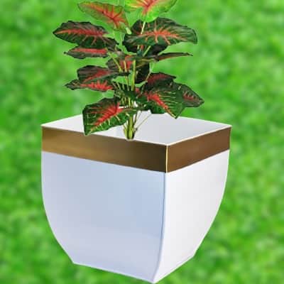 Metal Plant Pot Holder in White  (set of 2) - top_view