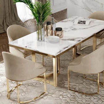 Buy Modern Stainless Steel Base and Marble Top Dining Table online