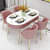 Pink Oval 4 Seater Dining Table with Drawer Marble Top & Metal Legs - front_view