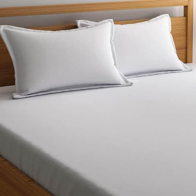 Plain White Queen Size Double Bedsheet With 2 Pillow Cover (Pure Cotton) - top_view