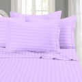 Self Stripe Pure Cotton Purple Queen Size Bedsheet with 2 Pillow Covers - front_view