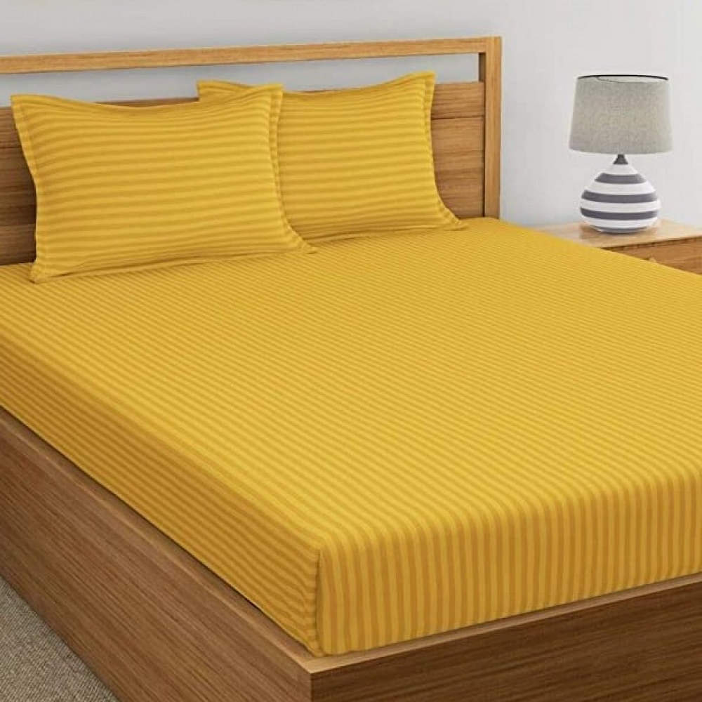 Pure Cotton Golden Yellow Queen Size Bedsheet With 2 Pillow - photo