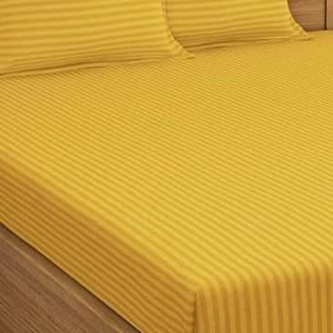 Pure Cotton Golden Yellow Queen Size Bedsheet With 2 Pillow - front_view