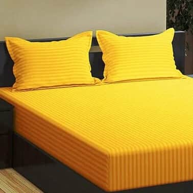 Pure Cotton Golden Yellow Queen Size Bedsheet With 2 Pillow - top_view