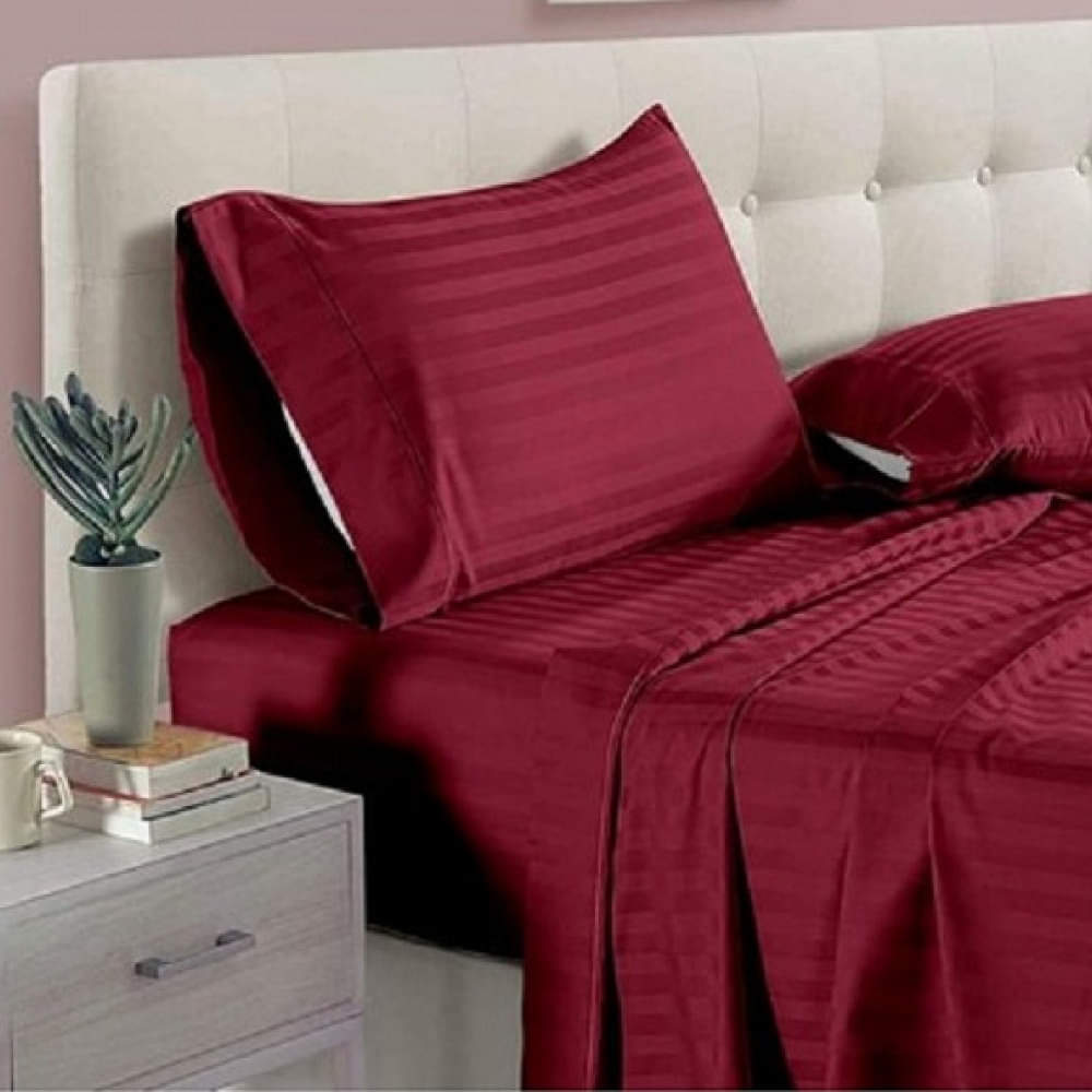 Pure Cotton Maroon Queen Size Bed-Sheet With 2 Pillow Covers - photo