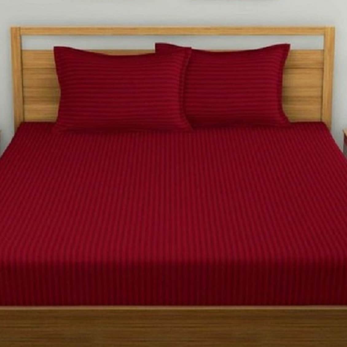 Pure Cotton Maroon Queen Size Bed-Sheet With 2 Pillow Covers - front_view