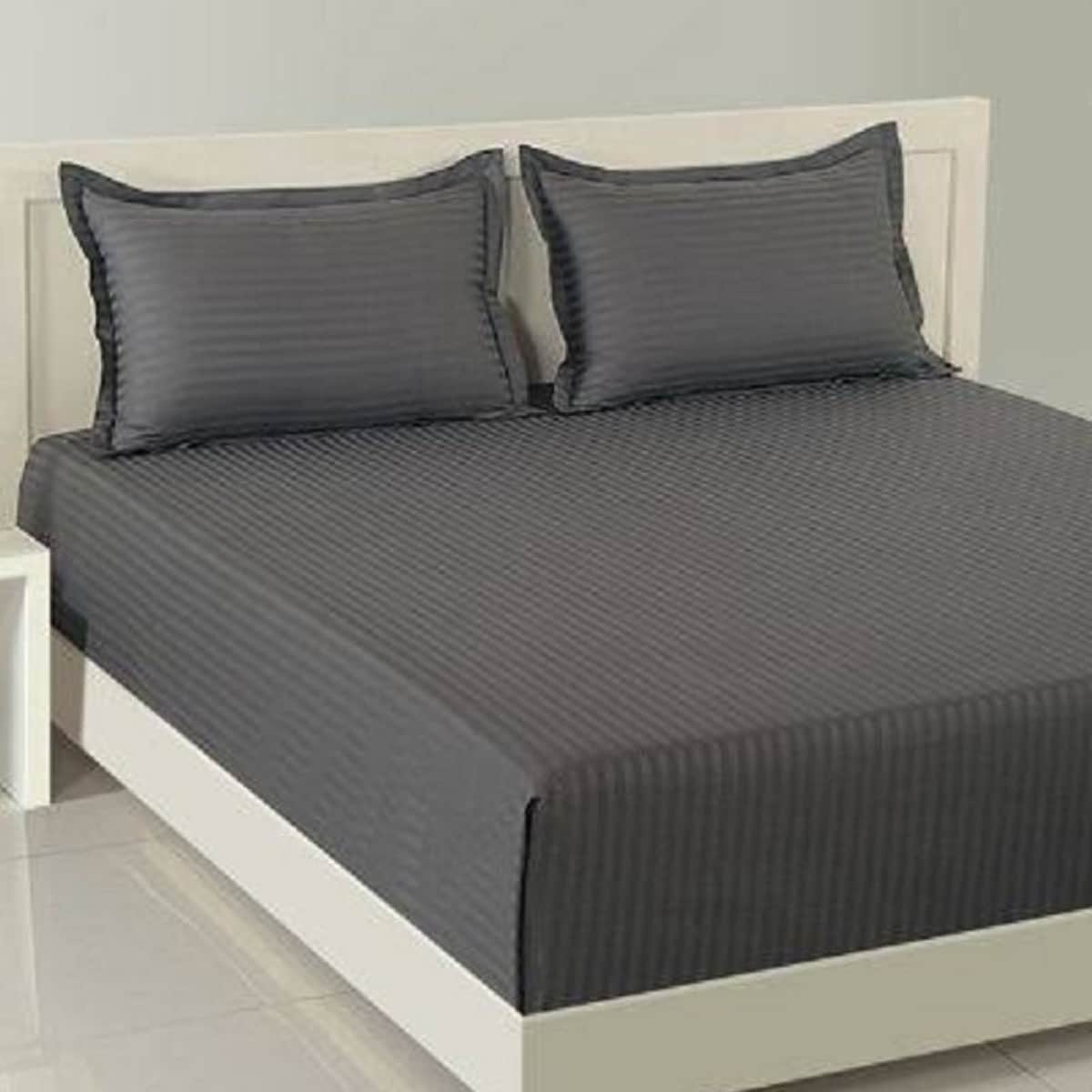 Pure Cotton Grey Queen Size Bedsheet With 2 Pillow Covers
