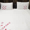 Beautiful Heart Embroidery Double Bedsheet With Two Pillow Covers (Pure Cotton) - photo