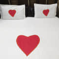 Heart Patch White Queen Size Double Bedsheet With Two Pillow Covers - photo