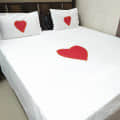 Heart Patch White Queen Size Double Bedsheet With Two Pillow Covers - top_view