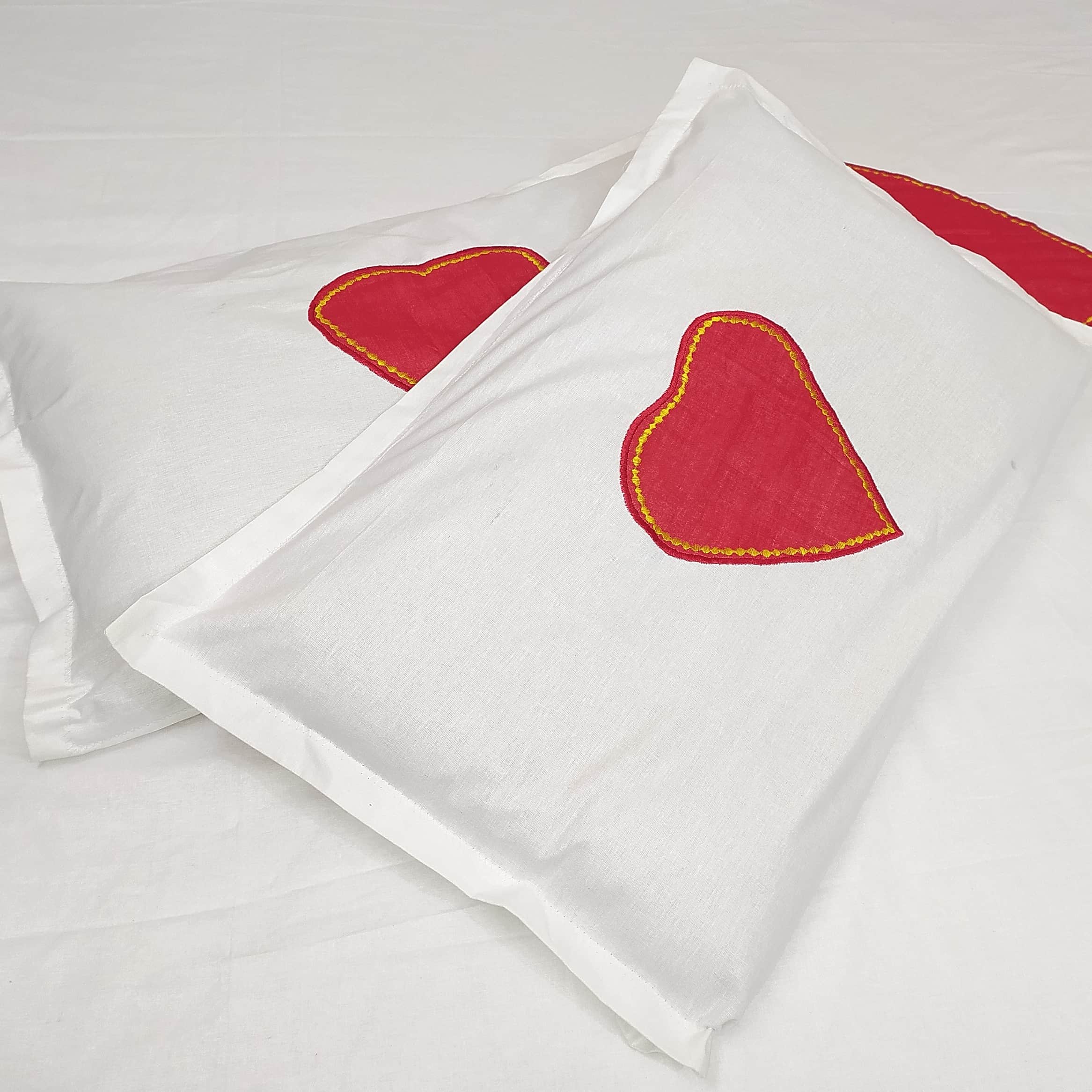 Heart Patch White Queen Size Double Bedsheet With Two Pillow Covers - rear_view