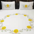 Floral Embroidery Double Bedsheet With Two Pillow Cover (White) - photo