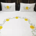 Floral Embroidery Double Bedsheet With Two Pillow Cover (White) - top_view