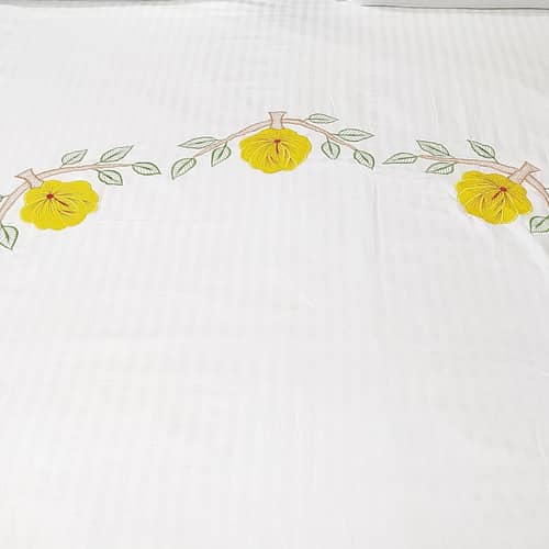 Floral Embroidery Double Bedsheet With Two Pillow Cover (White)