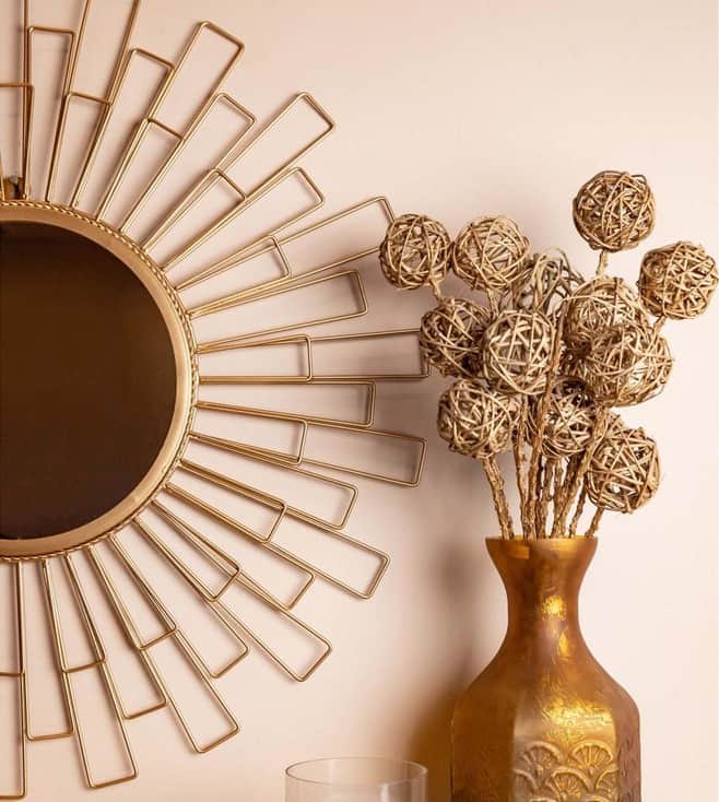 Decorative Antique Gold Geometric Metal Wall Mirror - front_view