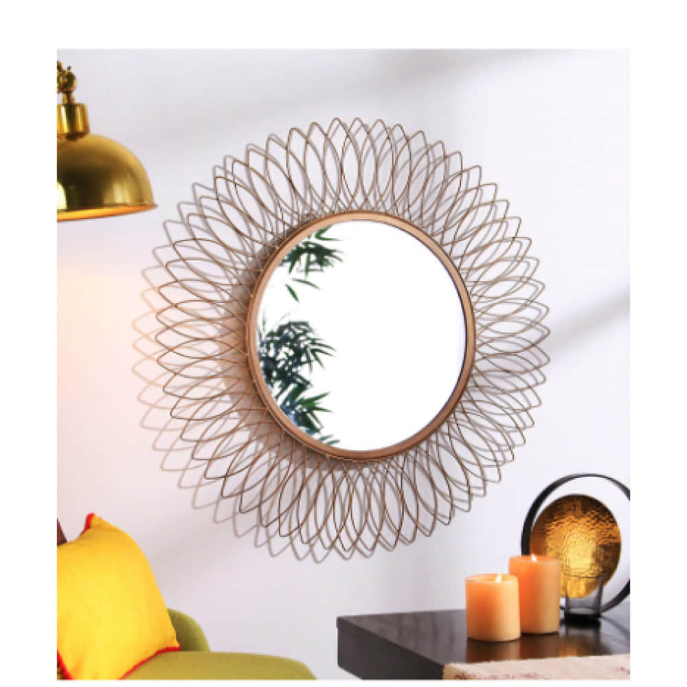 Gold Mild Steel & Glass Large Sunflower Mirror - photo