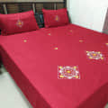 Embroidery Maroon Double Bedsheet With Two Pillow Covers (100x108) - front_view