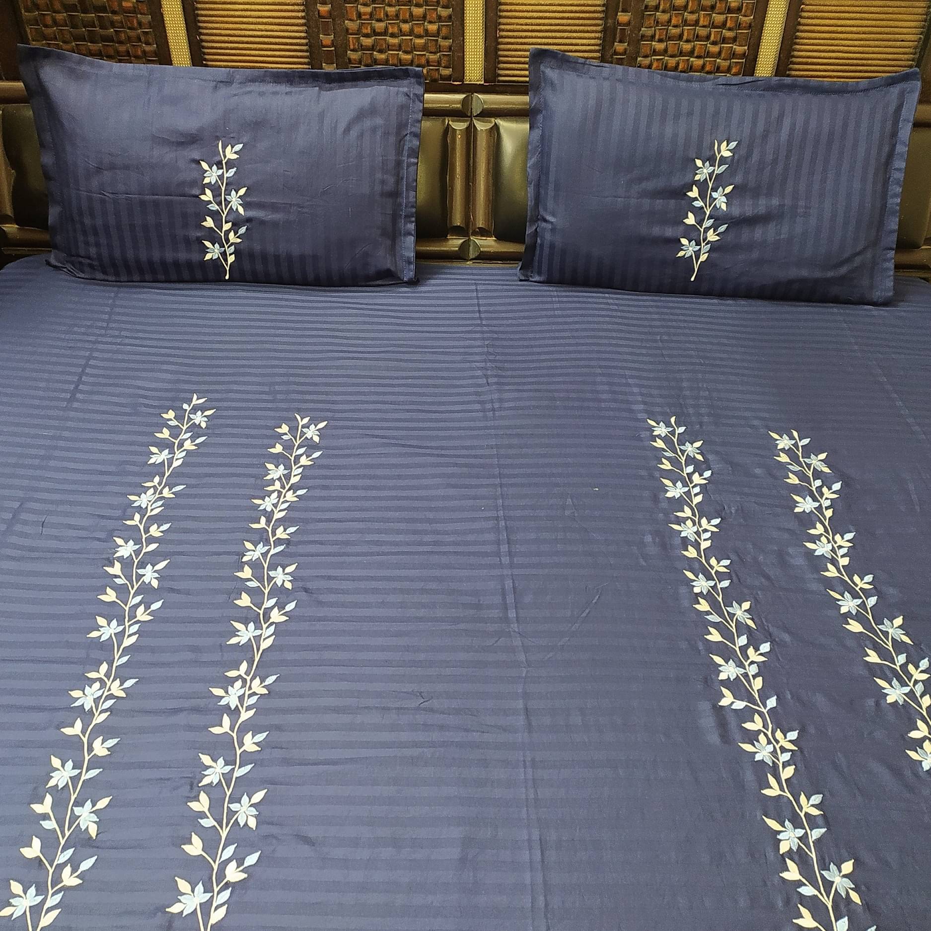 Floral Embroidery King Sized Double Bedsheet With 2 Pillow Covers
