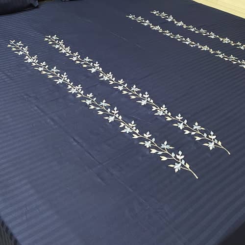 Floral Embroidery King Sized Double Bedsheet With 2 Pillow Covers