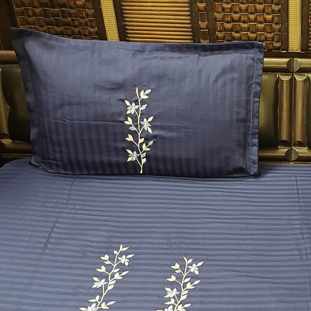 Floral Embroidery King Sized Double Bedsheet With 2 Pillow Covers - rear_view