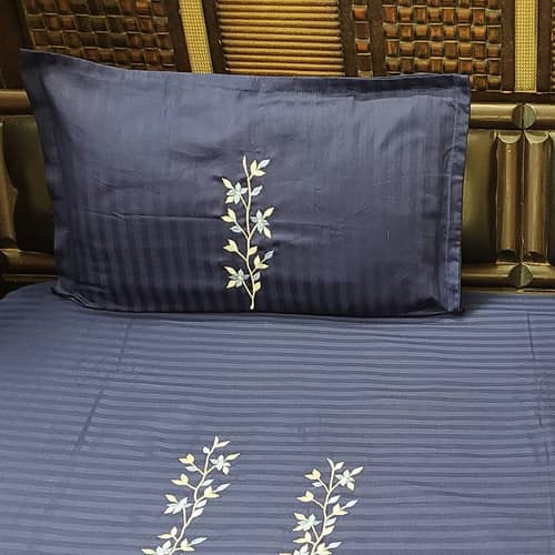 Floral Embroidery King Sized Double Bedsheet With 2 Pillow Covers