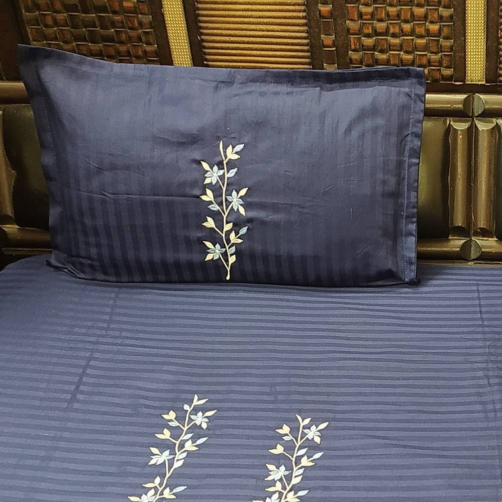 Floral Embroidery King Sized Double Bedsheet With 2 Pillow Covers