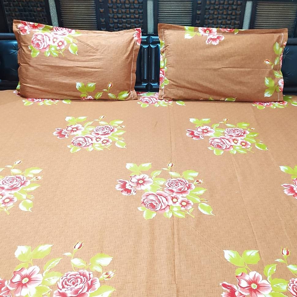Floral Print King Sized Double Bedsheet With Two Pillow Covers