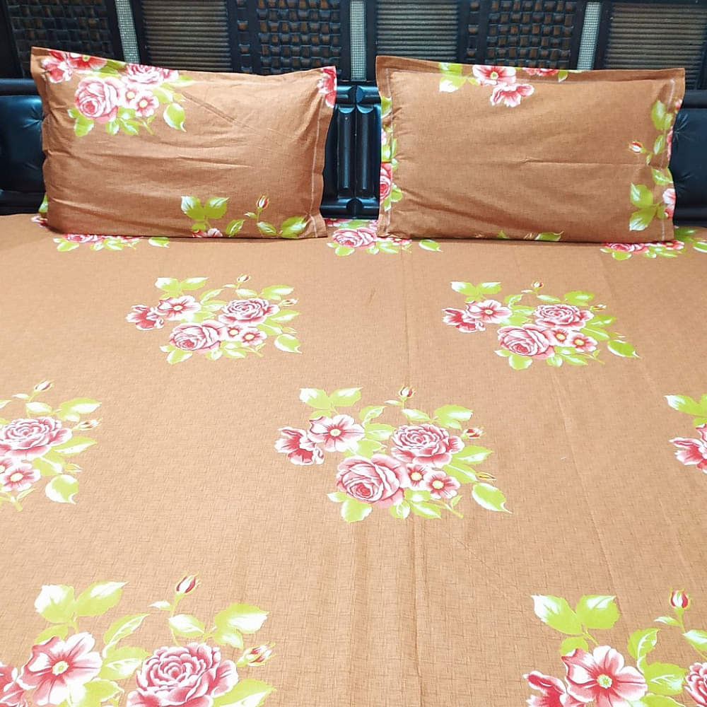 Floral Print King Sized Double Bedsheet With Two Pillow Covers - photo
