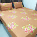 Floral Print King Sized Double Bedsheet With Two Pillow Covers - top_view