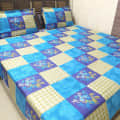 Blue Printed King Sized Double Bedsheet With 2 Pillow Covers - front_view