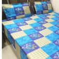 Blue Printed King Sized Double Bedsheet With 2 Pillow Covers - rear_view