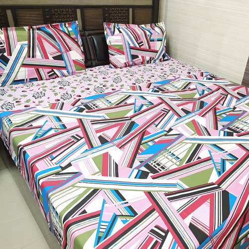 Abstract Printed Double Super King Sized Double Bedsheet With Two Pillow Covers