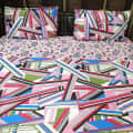 Abstract Printed Double Super King Sized Double Bedsheet With Two Pillow Covers - front_view