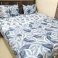 Blue Floral Printed Double Super King Sized Bedsheet With 2 Pillow Covers - photo