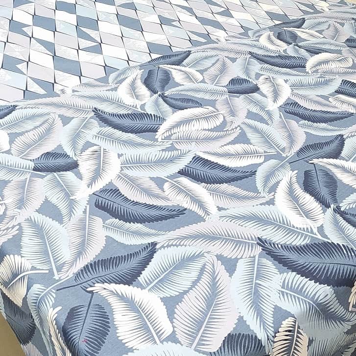 Blue Floral Printed Double Super King Sized Bedsheet With 2 Pillow Covers - rear_view