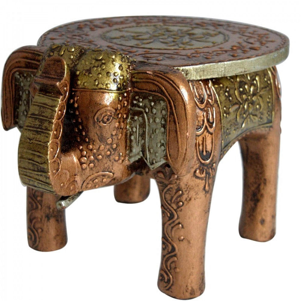 Handmade Wooden Painted  Elephant Figurine Stool - photo