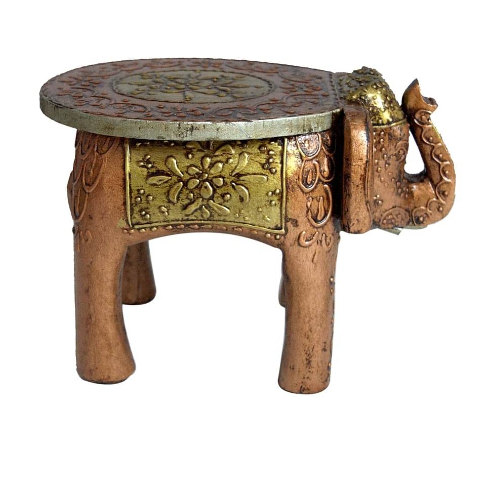 Handmade Wooden Painted  Elephant Figurine Stool
