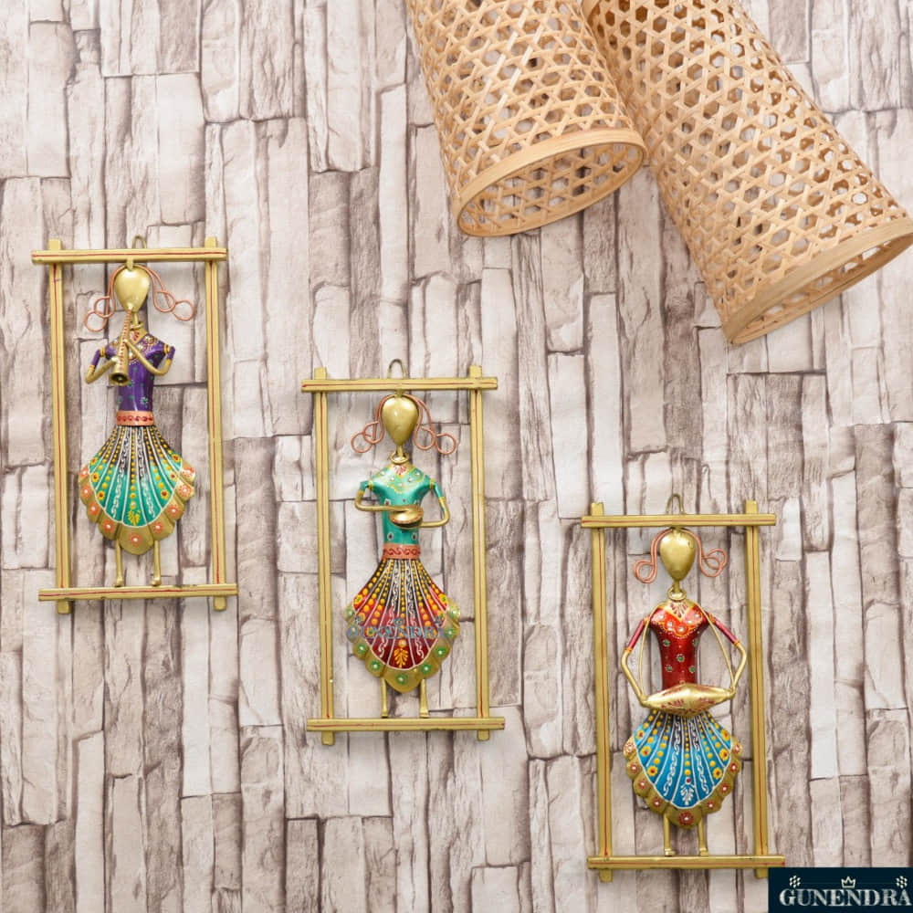 Metal Rajasthani Musicians Item showpiece ( Set of 3 ) - photo