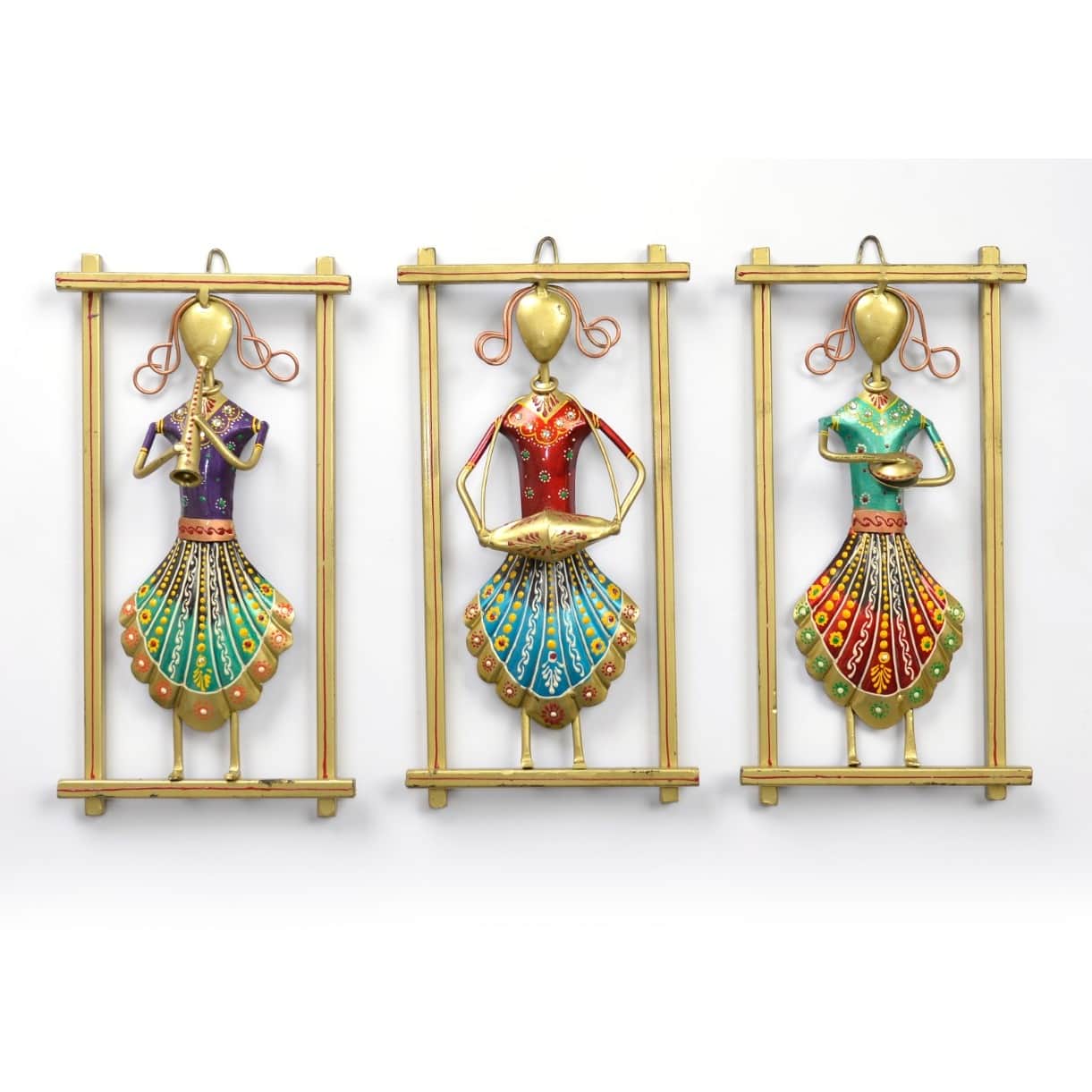 Metal Rajasthani Musicians Item showpiece ( Set of 3 ) - front_view