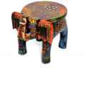 Handmade Wooden Multicolor Tabletop Elephant Figurine Stool - top_view