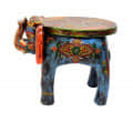 Handmade Wooden Multicolor Tabletop Elephant Figurine Stool - left_view